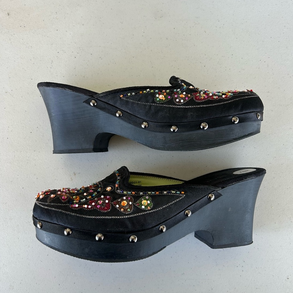 Bamboo New Beaded Festival Boho Clogs Size 9 Chunky Platform Slip On Y2K Hippie - Picture 3 of 5